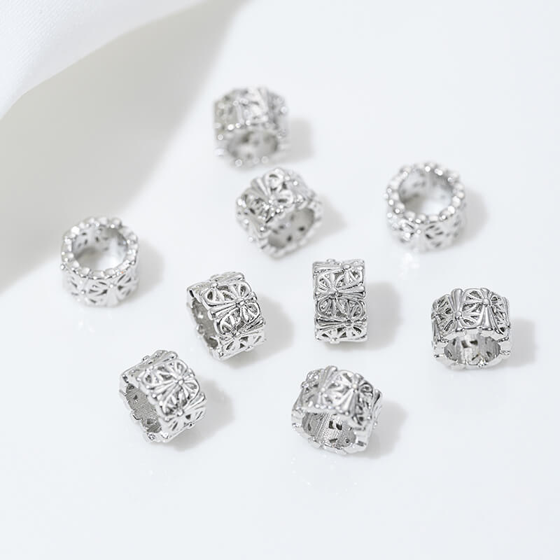Platinum inlaid zircon snowflake spacer beads