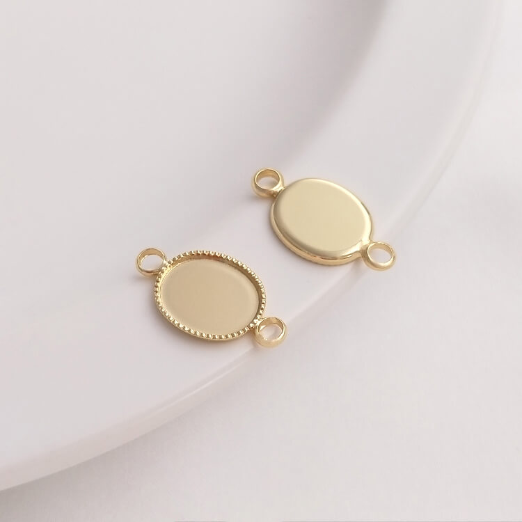 Beadable Frame,Color-preserving gold-plated round oval ring tray with double or single hanging