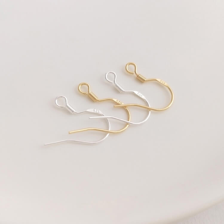 925 steel stamped 14K gold-plated imitation silver spring ear hooks