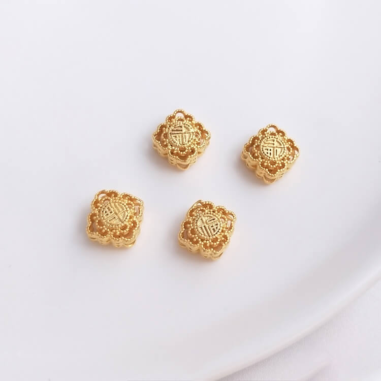 Gold pendant hollow carved spacer beads blessing word lantern flower ball