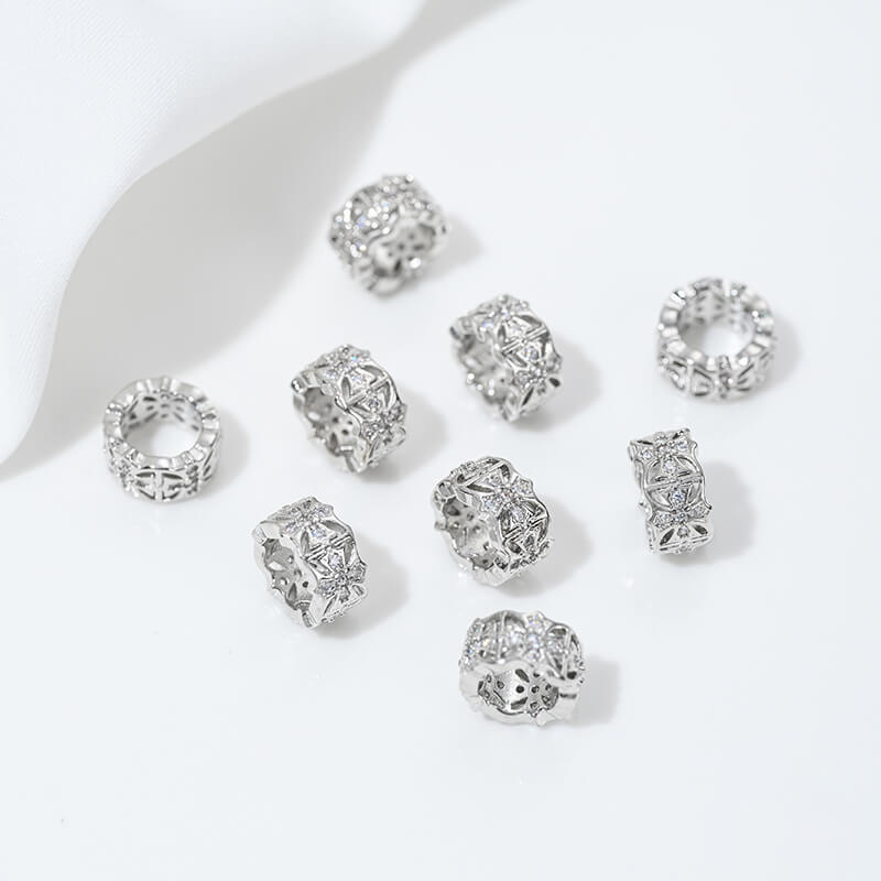 Platinum inlaid zircon snowflake spacer beads