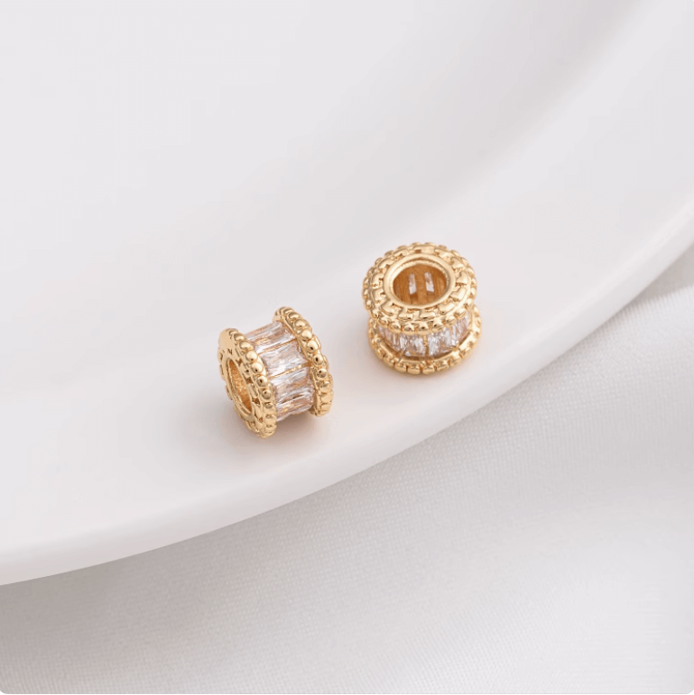14K gold-plated micro-inlaid zircon wheel spacer with large hole