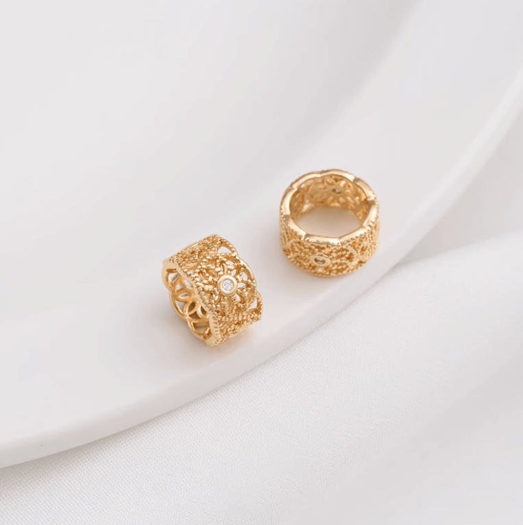14K gold-plated zircon lace double-sided torus crown large hole spacer bead