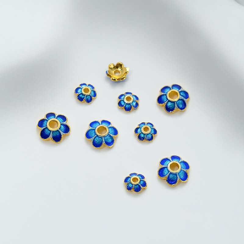 Pure copper plated gold-plated blue cloisonne flower tray with dripping oil small flower spacer beads