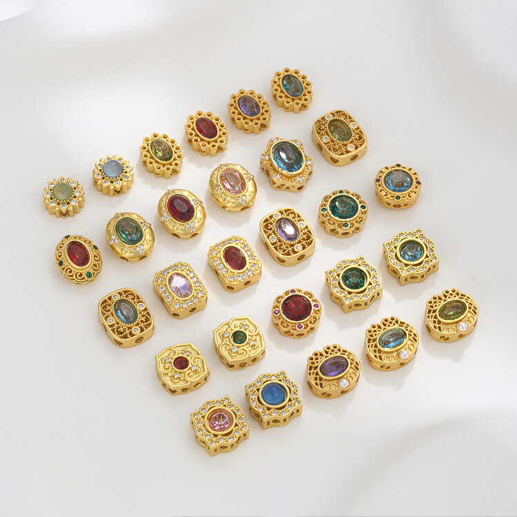 Ancient method inlaid colored zirconium cat's eye lace spacer beads