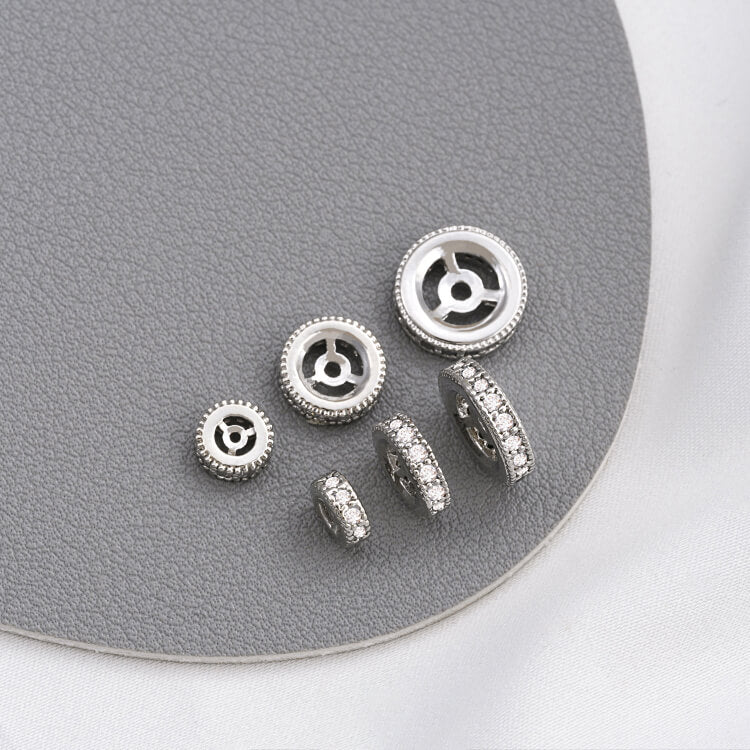 Silver and Platinum inlaid zircon spacer wheel spacer beads