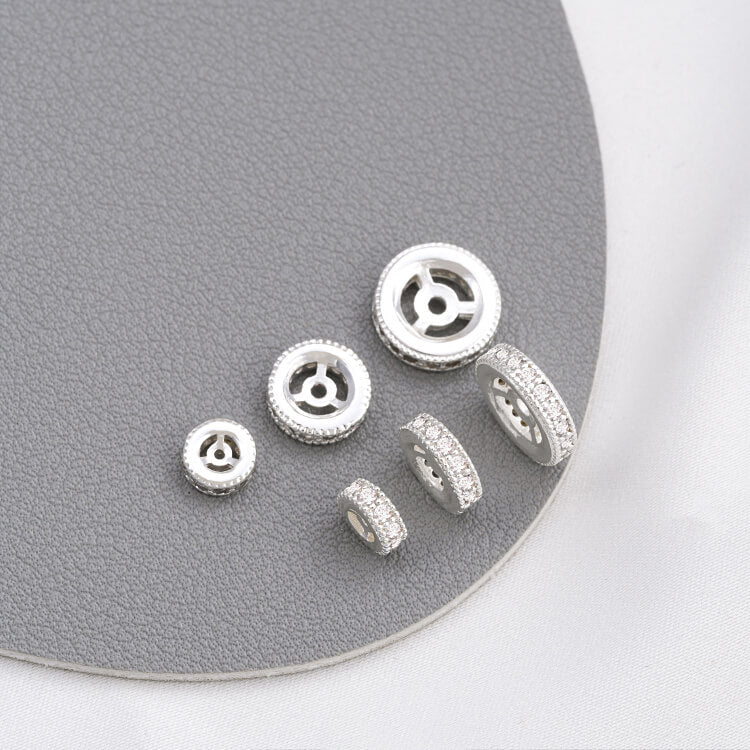 Silver and Platinum inlaid zircon spacer wheel spacer beads