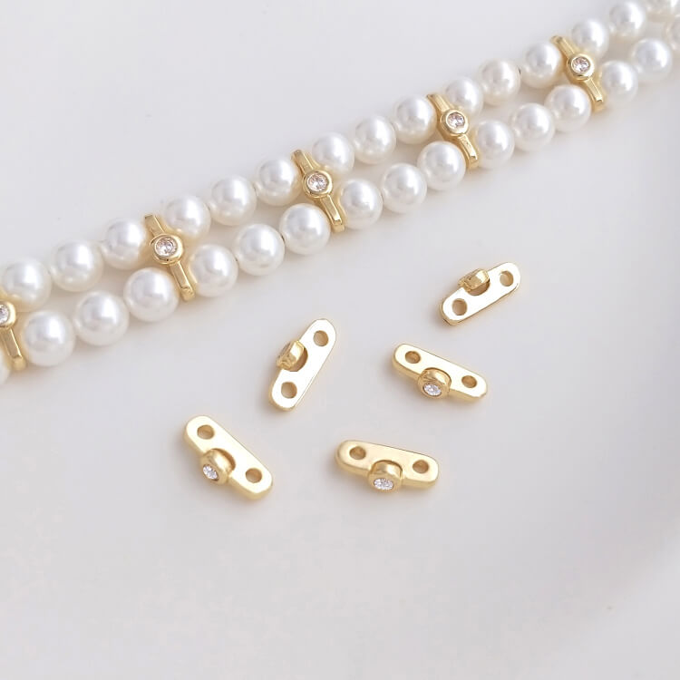 Double row bracelet with zirconium inlaid pearl spacer with double hole spacer