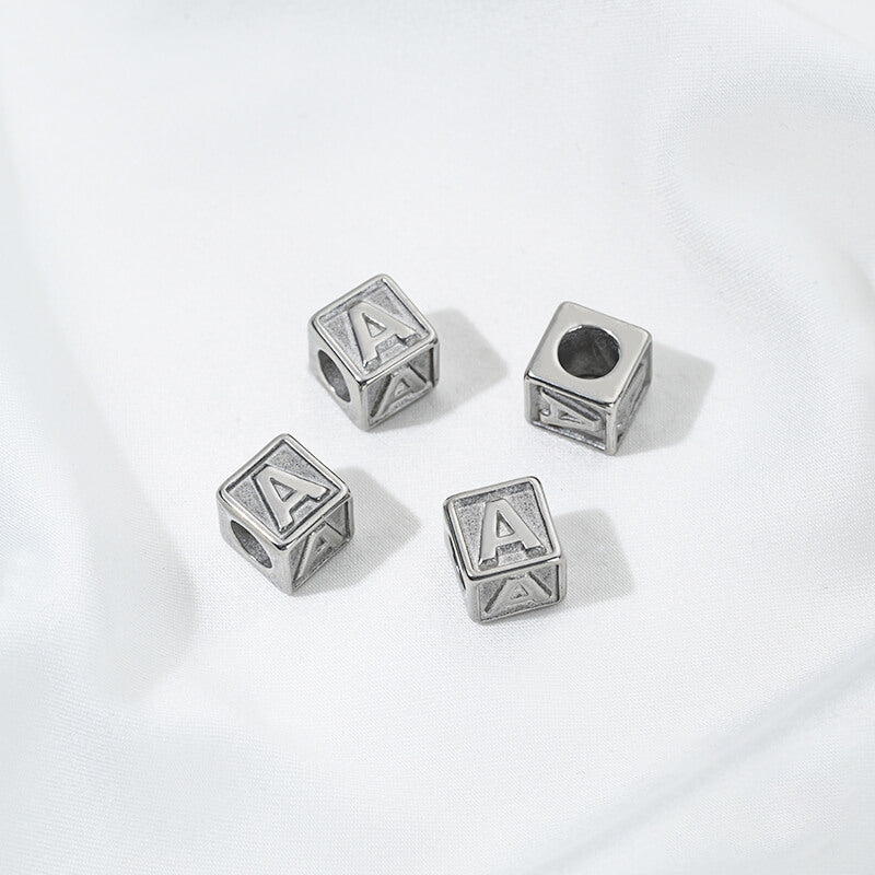 Titanium steel color 26 letters square through-hole relief spacer beads
