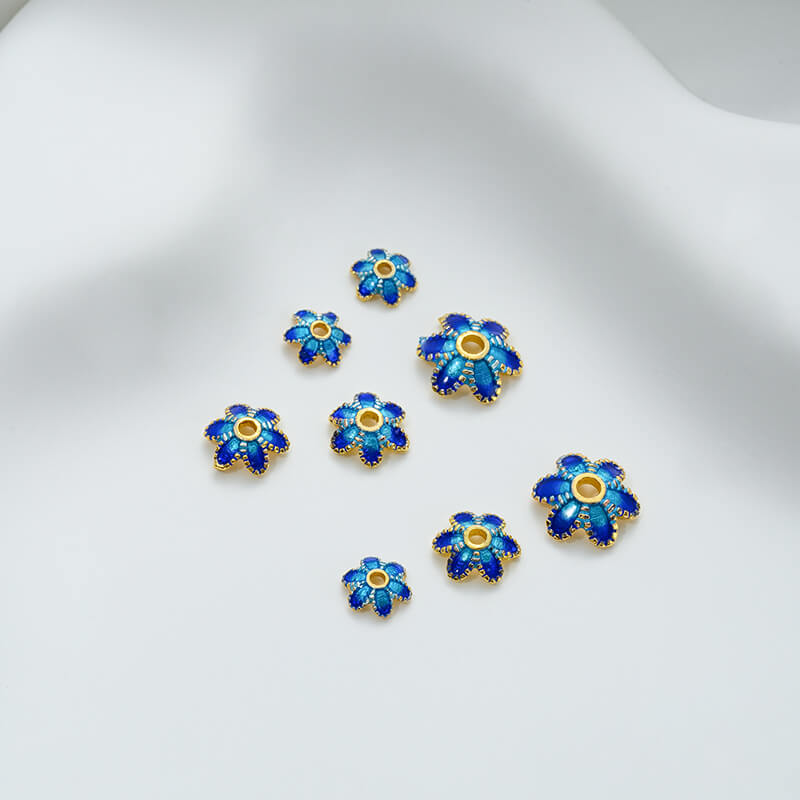Pure copper plated gold-plated blue cloisonne flower tray with dripping oil small flower spacer beads