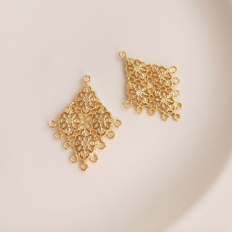 Hollow lace geometric heart-shaped diamond multi-ring tassel earrings