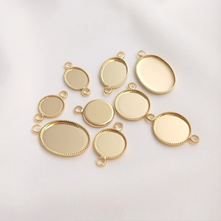Beadable Frame,Color-preserving gold-plated round oval ring tray with double or single hanging