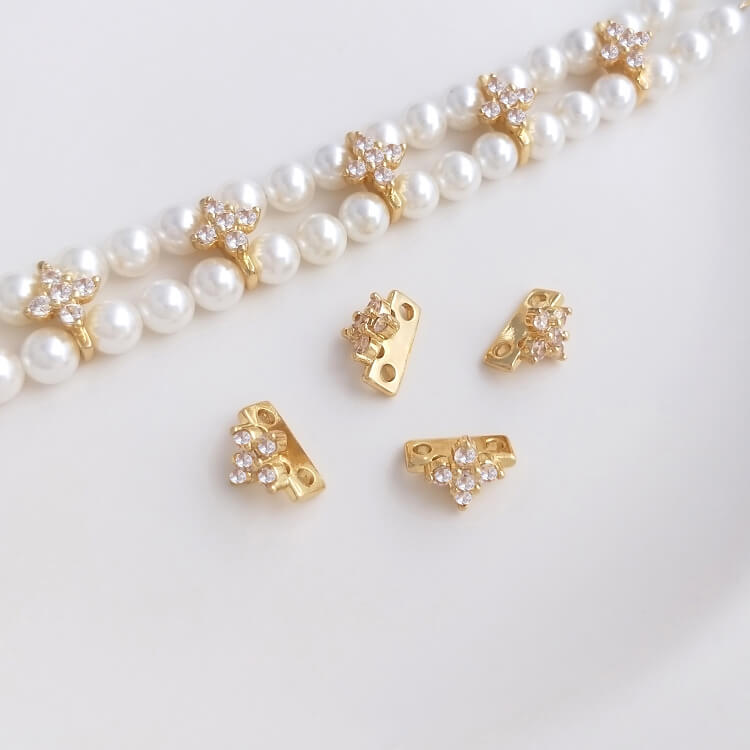 Double row bracelet with zirconium inlaid pearl spacer with double hole spacer