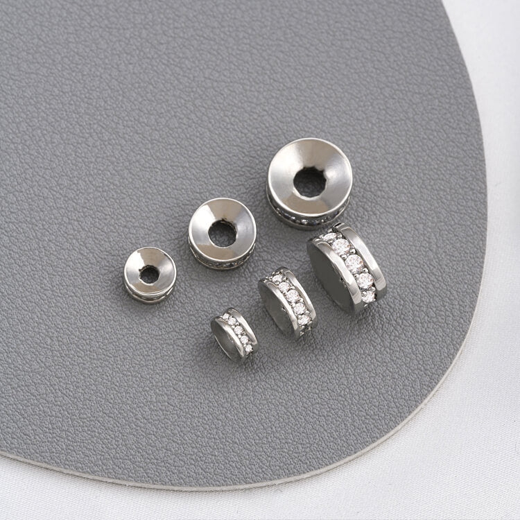 Silver and Platinum inlaid zircon spacer wheel spacer beads