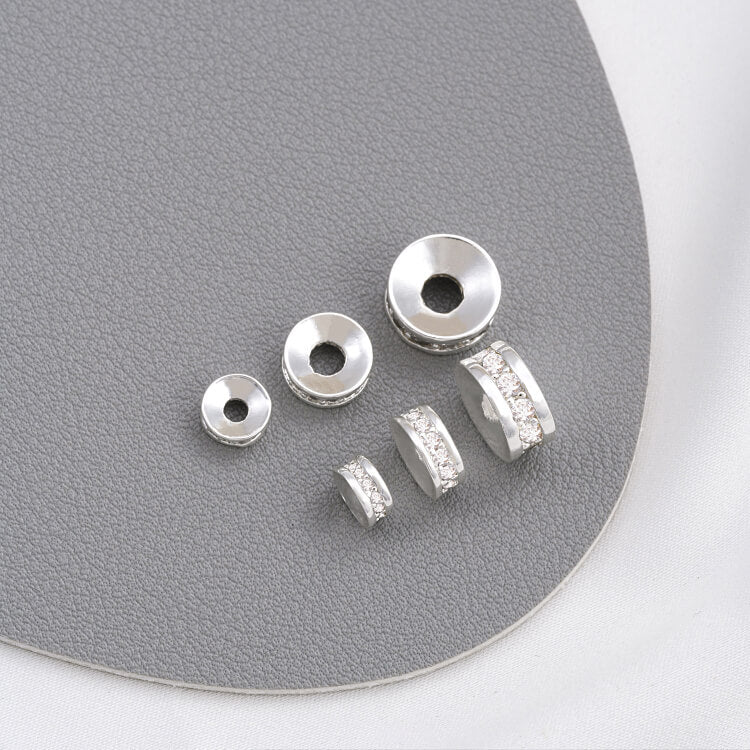 Silver and Platinum inlaid zircon spacer wheel spacer beads