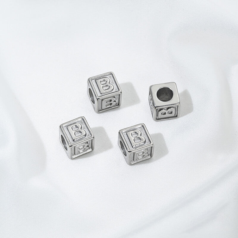 Titanium steel color 26 letters square through-hole relief spacer beads
