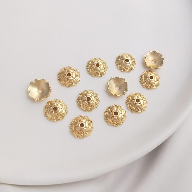 14K gold-plated daisy rose flower cap bead holder