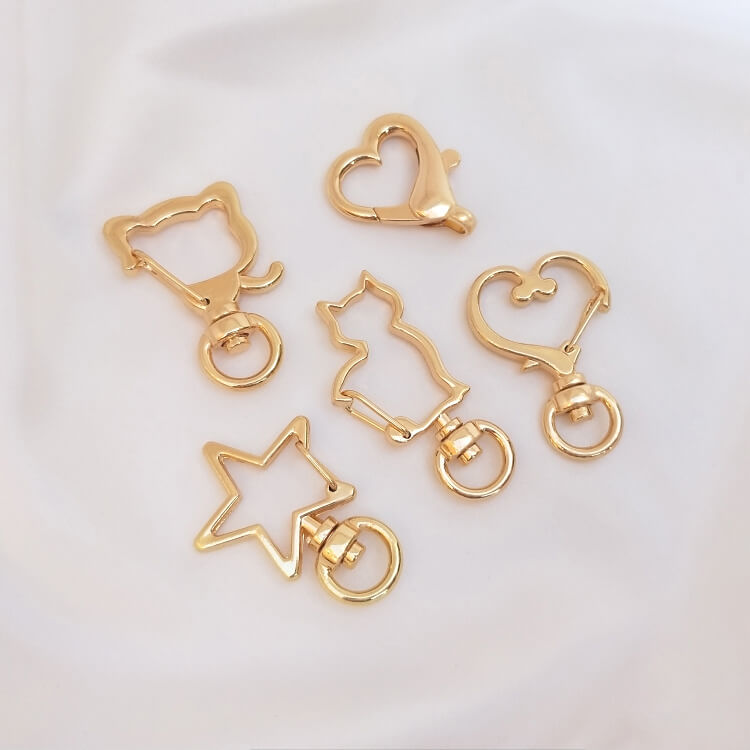 Cat head five-pointed star keychain heart-shaped 14k gold-plated spring lobster clasp