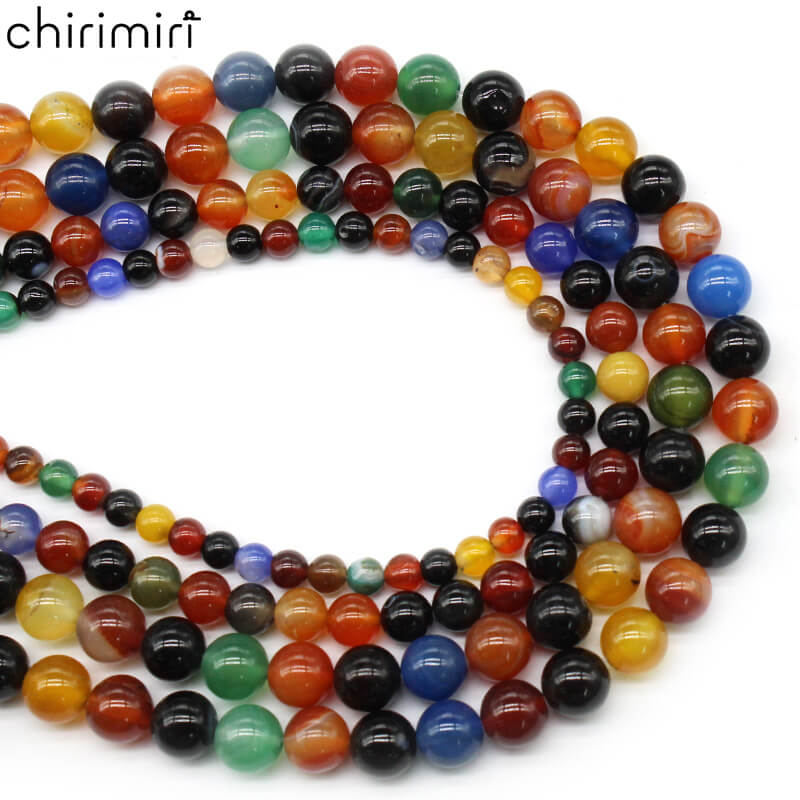 Colorful mixed agate loose beads round beads DIY hand-woven material crystal