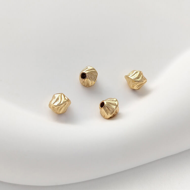 Copper-clad 14K real gold pleated folded lace diamond spacer bead 1 piece