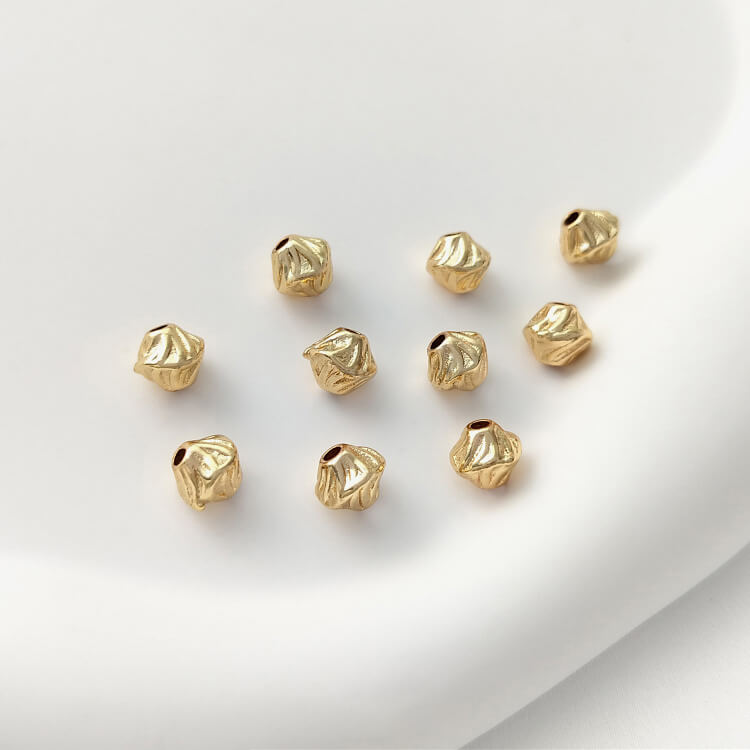 Copper-clad 14K real gold pleated folded lace diamond spacer bead 1 piece