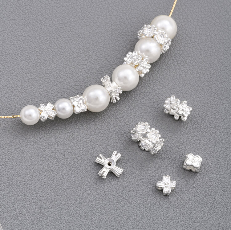 Copper-clad 925 thick silver four-leaf clover large hole flower-shaped spacer beads