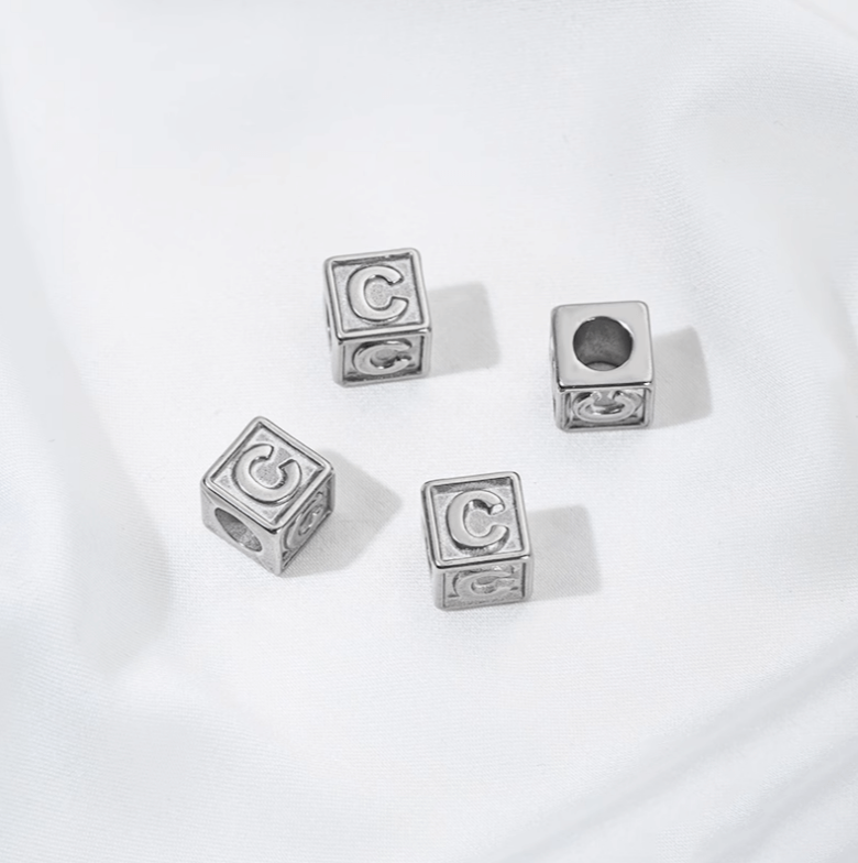 Titanium steel color 26 letters square through-hole relief spacer beads