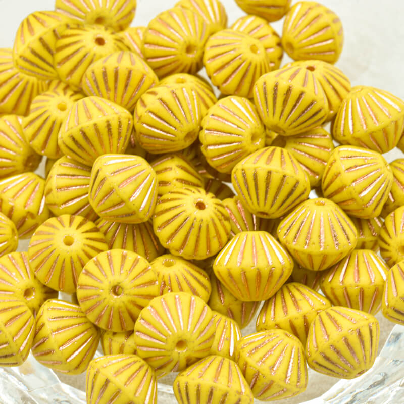 Czech Glass Bicone Beads – Bright Yellow With Bronze 9mm,83130-84307 (100 pcs)