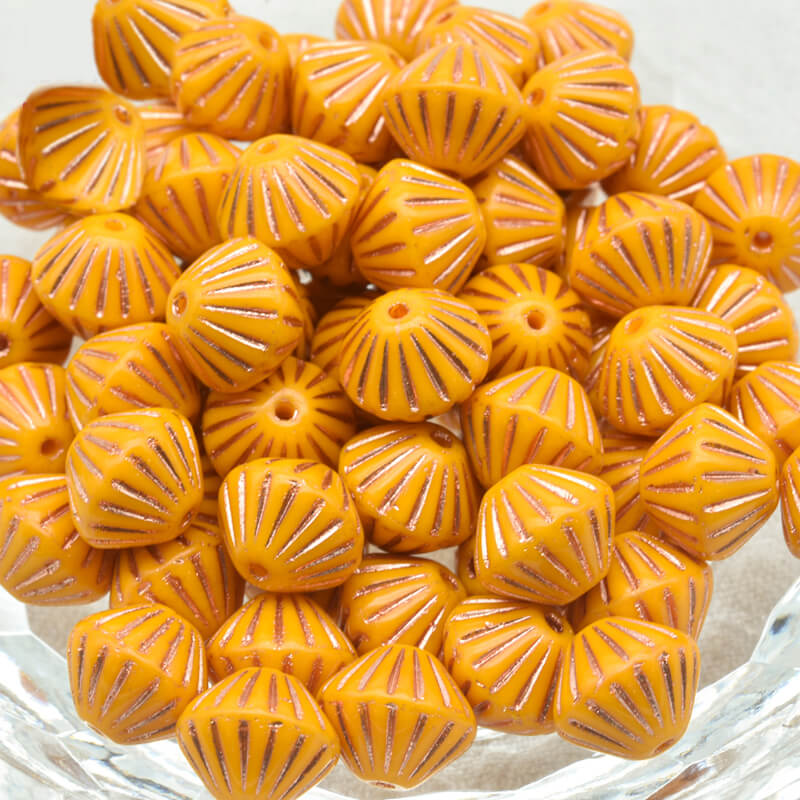 Czech Glass Bicone Beads – Opaque Yellow Copper Lined 9mm,93110-54307 (100 pcs)