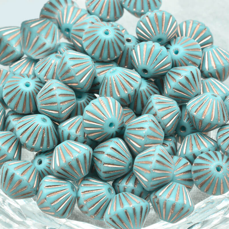 Czech Glass Bicone Beads – Tiffany Green With Rose Gold 9mm,63020-54307 (100 pcs)