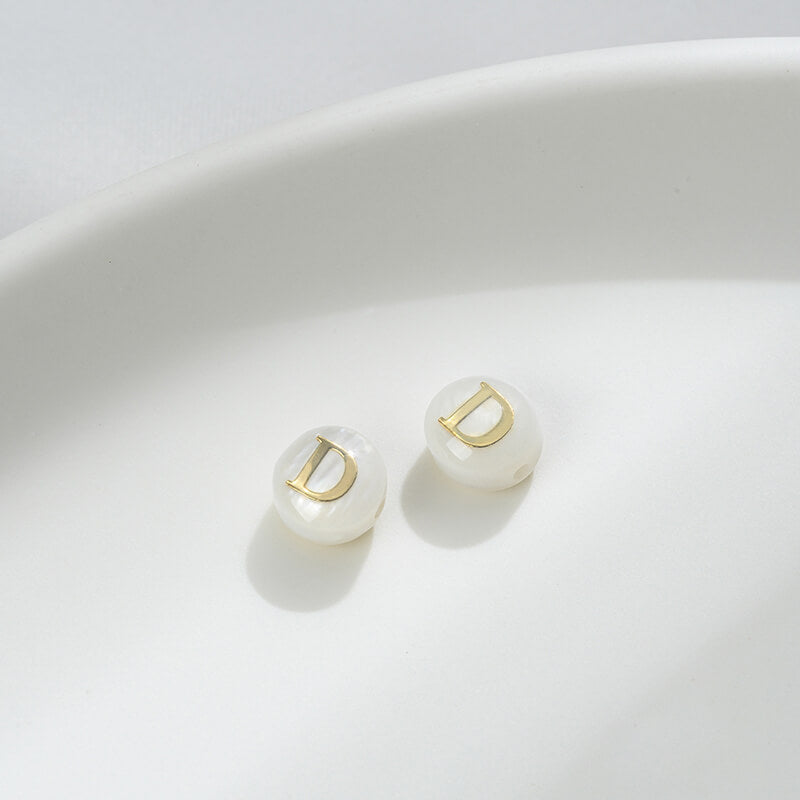 Small size natural white butterfly shell double-sided metal 26 letter spacer beads