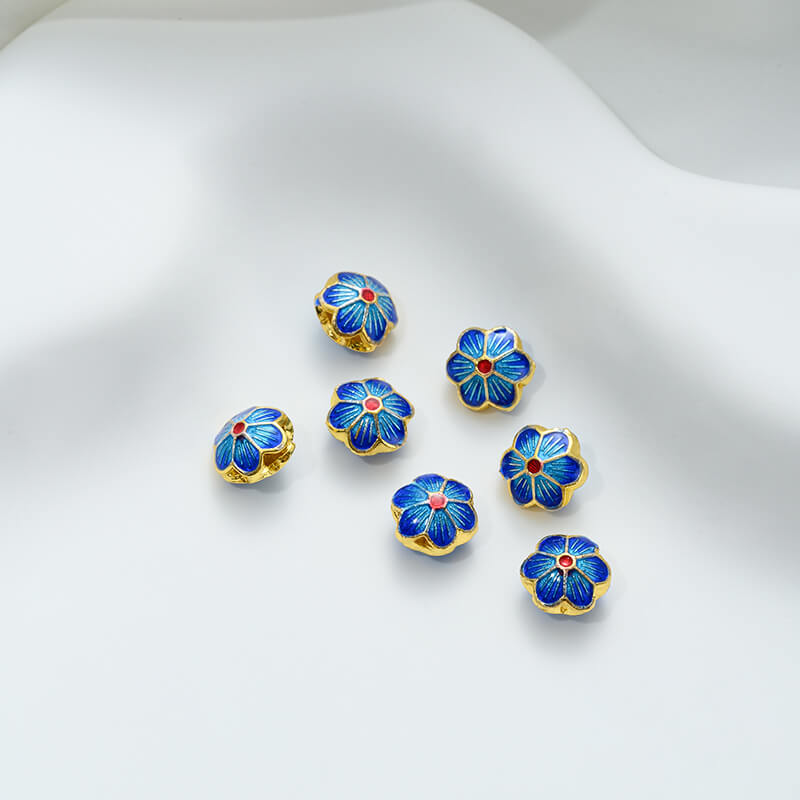 Pure copper plated gold-plated blue cloisonne flower tray with dripping oil small flower spacer beads