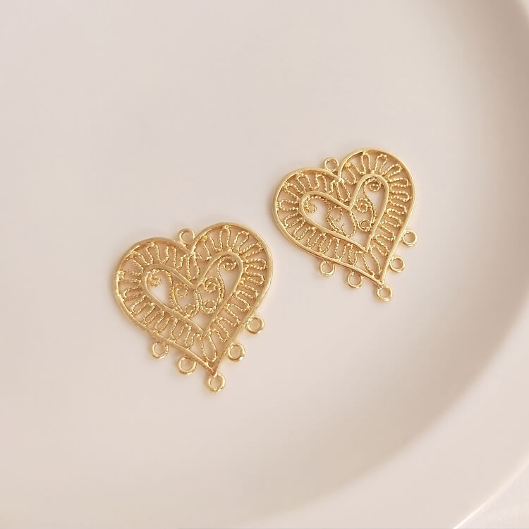 Hollow lace geometric heart-shaped diamond multi-ring tassel earrings