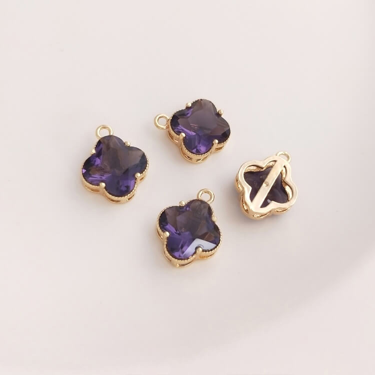 Copper-clad 14K real gold inlaid with large zircon heart four-leaf clover pendant