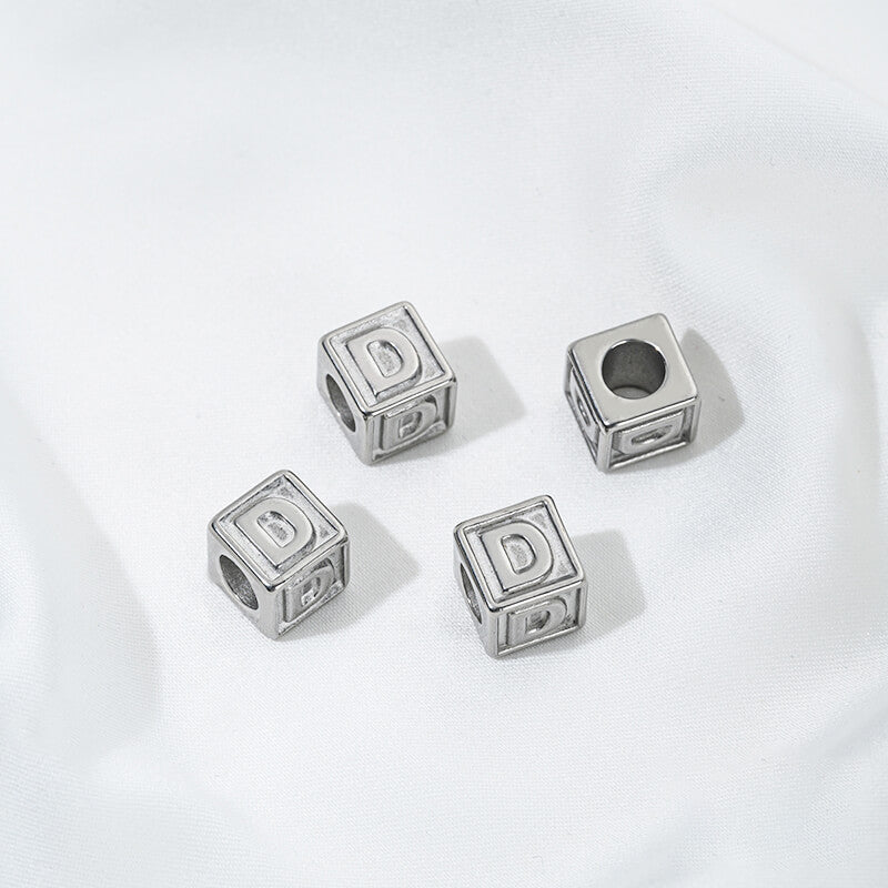 Titanium steel color 26 letters square through-hole relief spacer beads