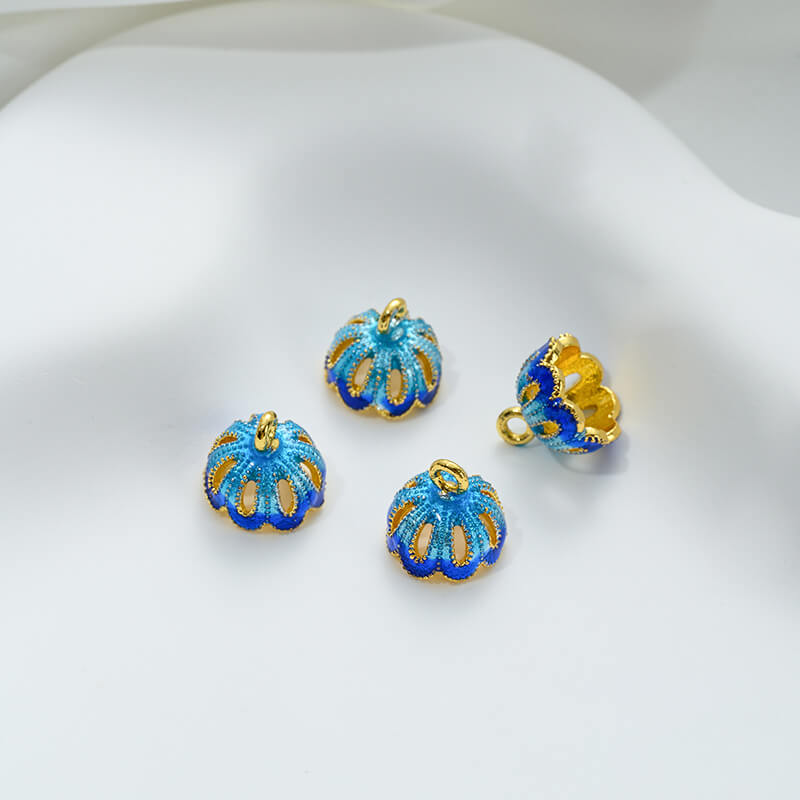 Pure copper plated gold-plated blue cloisonne flower tray with dripping oil small flower spacer beads