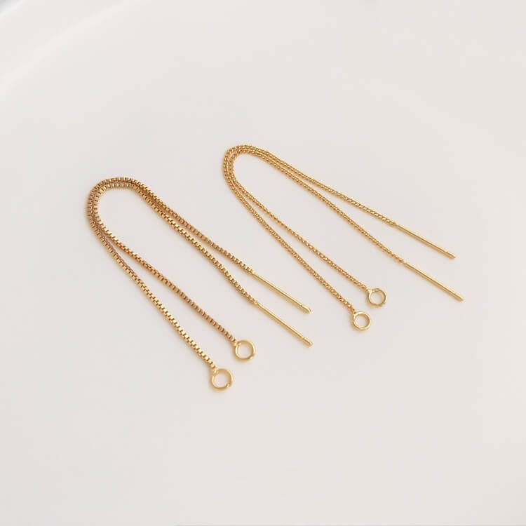 Earring Findings – 14K Gold Plated S925 Silver Needle Threader Chains with Loops, Box & Side Chains for DIY Jewelry Making