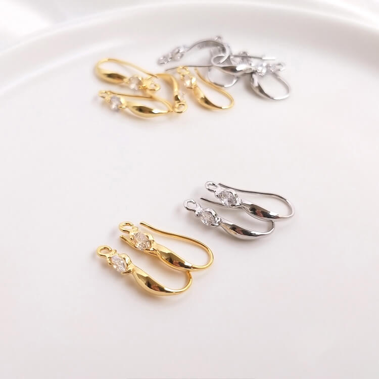Earring Hooks – Big Zircon Stone Dangle DIY Earring Findings, Hypoallergenic Jewelry Supplies(1 pair)