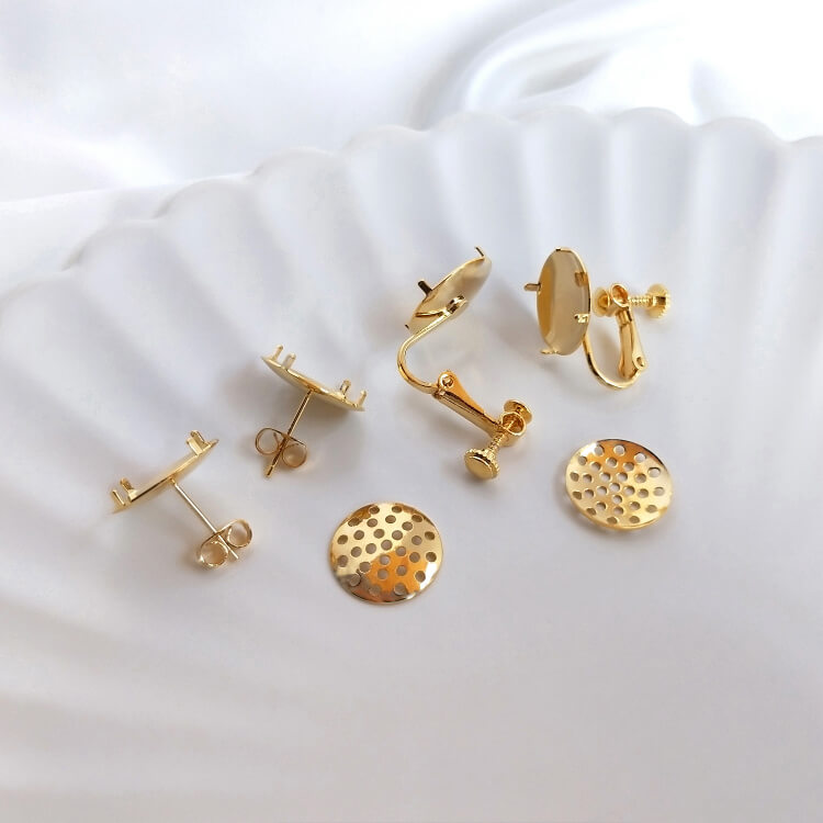 Earring Studs – S925 Sterling Silver 18K Gold Plated Lotus Disc Earrings with Ear Clips, Hypoallergenic DIY Jewelry Findings