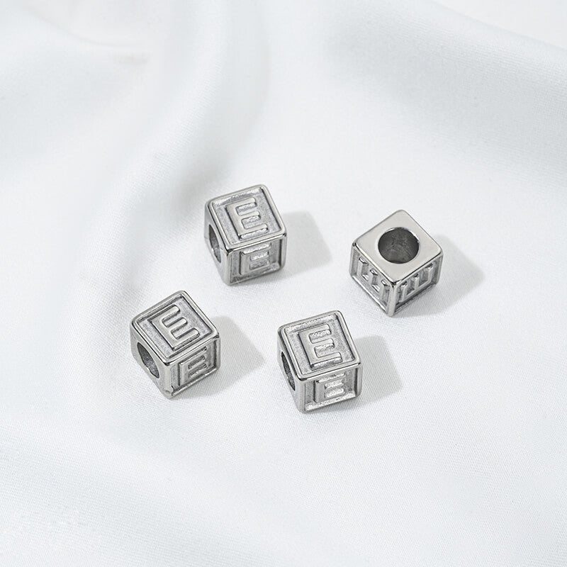 Titanium steel color 26 letters square through-hole relief spacer beads