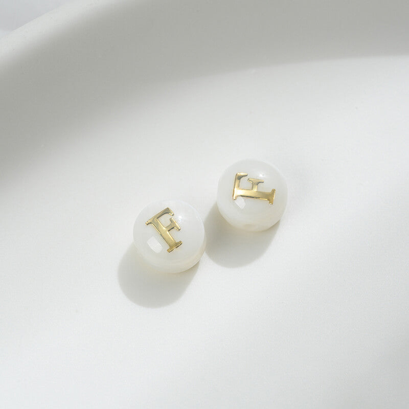 Small size natural white butterfly shell double-sided metal 26 letter spacer beads