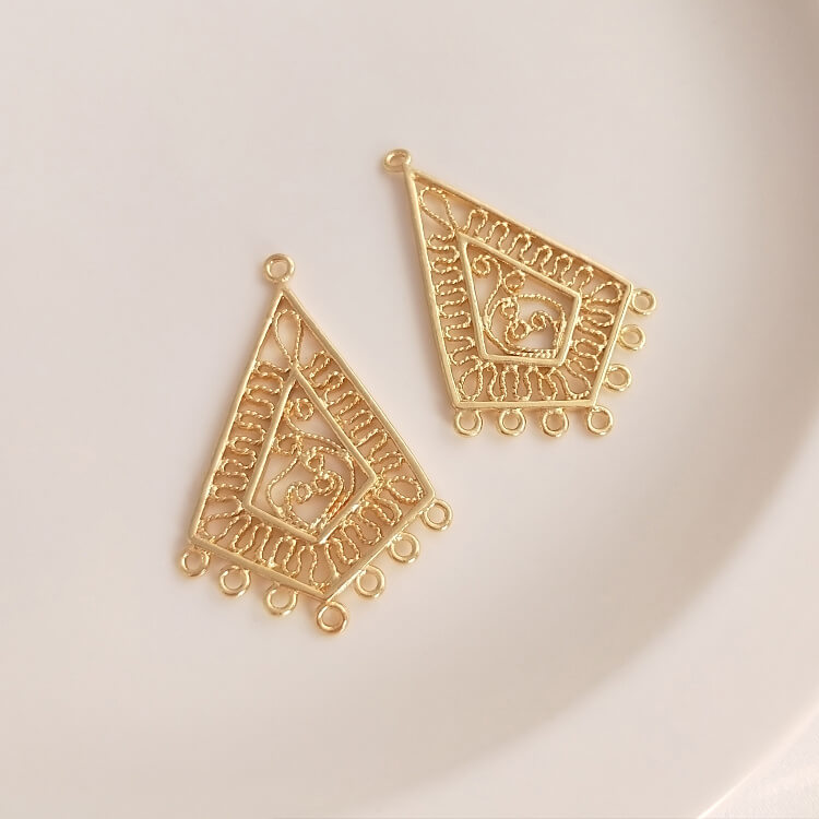 Hollow lace geometric heart-shaped diamond multi-ring tassel earrings