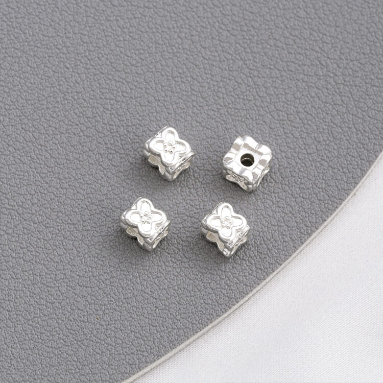 Copper-clad 925 thick silver four-leaf clover large hole flower-shaped spacer beads