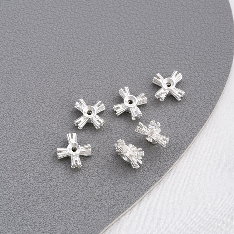 Copper-clad 925 thick silver four-leaf clover large hole flower-shaped spacer beads