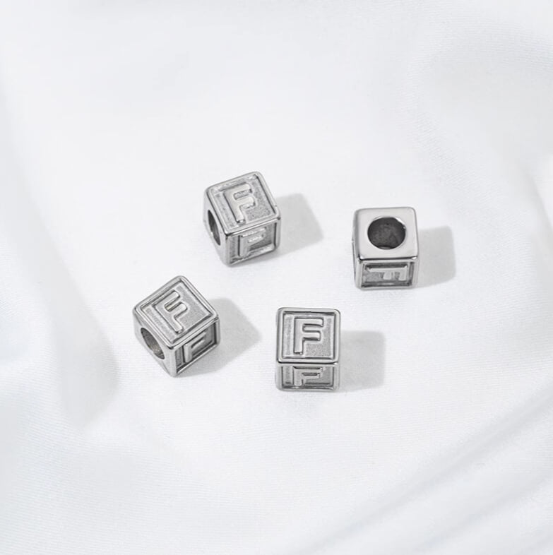 Titanium steel color 26 letters square through-hole relief spacer beads