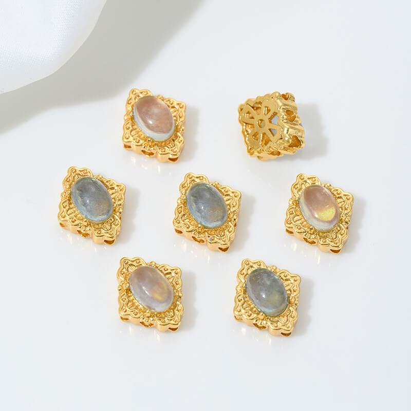 Inlaid with natural crystal aquamarine porous spacer beads jadeite water foam jade Ruyi gourd pendant
