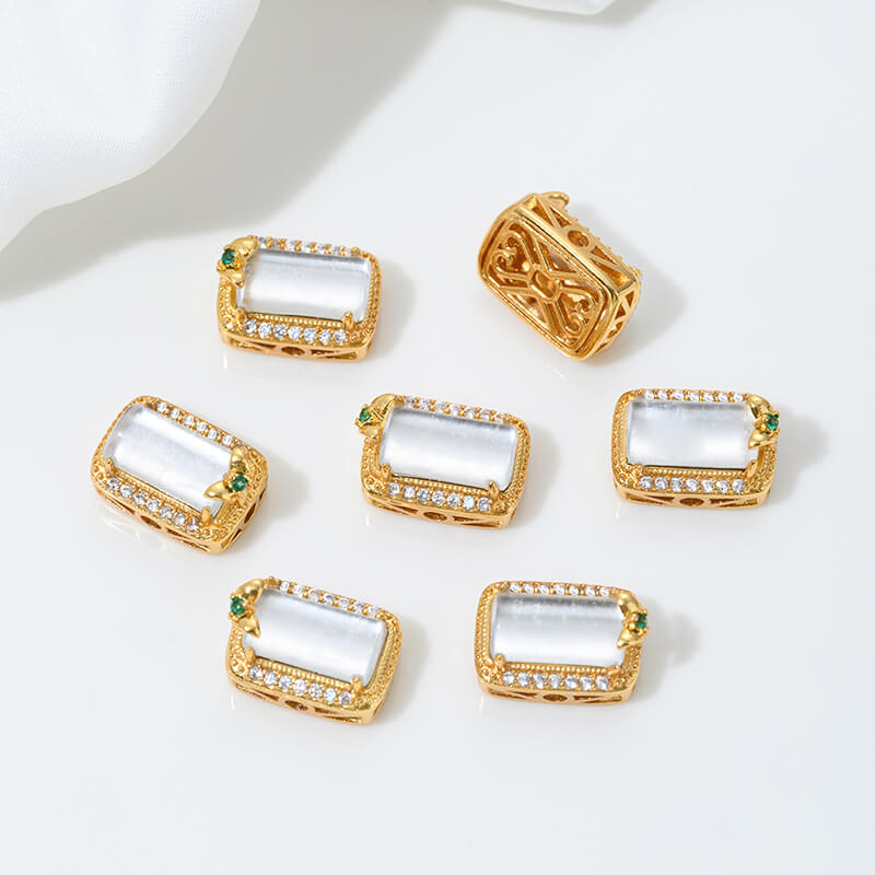 Inlaid with natural crystal aquamarine porous spacer beads jadeite water foam jade Ruyi gourd pendant