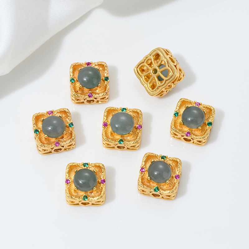 Inlaid with natural crystal aquamarine porous spacer beads jadeite water foam jade Ruyi gourd pendant