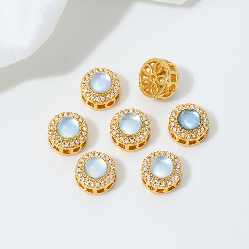 Inlaid with natural crystal aquamarine porous spacer beads jadeite water foam jade Ruyi gourd pendant