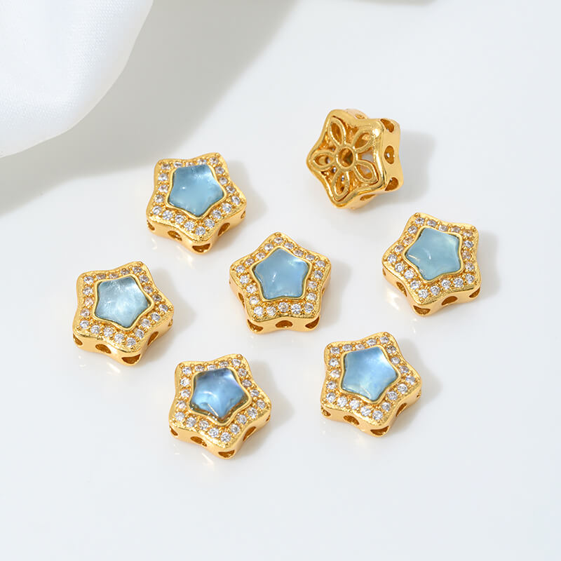 Inlaid with natural crystal aquamarine porous spacer beads jadeite water foam jade Ruyi gourd pendant